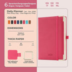 IN-luxpro Daily Planner 2026 with One Page Per Day,(A5-8.5" x 5.9"),12 Months Calendar Hourly Appointment Book Monthly Tabs & Self-adhesive Pen Holder,Inner Pocket, Vegan Leather Hardback,Rose Red