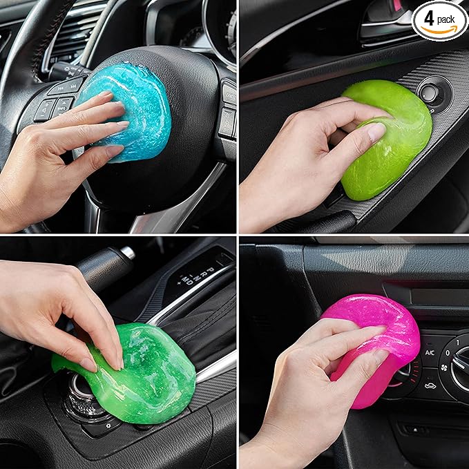 Car Cleaning Gels 4-Pack, Car Cleaning Putty Universal Auto Detailing Tools Car Interior Cleaner, Dust Cleaning Slime, Car Accessories for Car Vents & Keyboards, Clean Supplies– 320g (2.8oz/pcs)