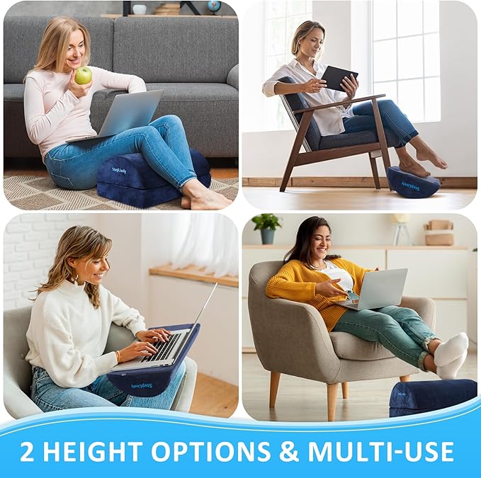 StepLively Foot Rest for Under Desk at Work, Comfortable Foot Stool with 2 Adjustable Heights, Footrest with Washable Cover, for Back & Hip Pain Relief, Suitable for Office, Home and Car (Blue)