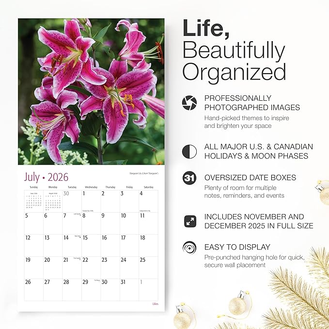 RED EMBER Lilies 2026 Wall Calendar 12 Month | 12" x 24" Open | Thick & Sturdy Paper | Holiday Gift | Flower Nature Calendar 2026