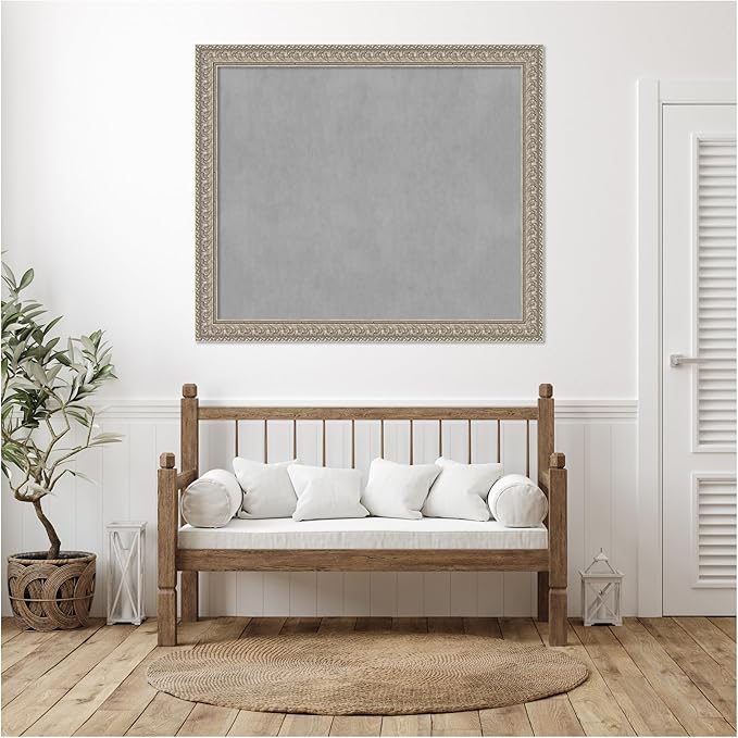 Amanti Art Silver Framed Magnetic Board 47x55 Oversize Vision Board for use with Magnets, 100% Metal Sheet to Display Items as Office Decor or for Home Organization in mudroom, Kitchen or Kids Room