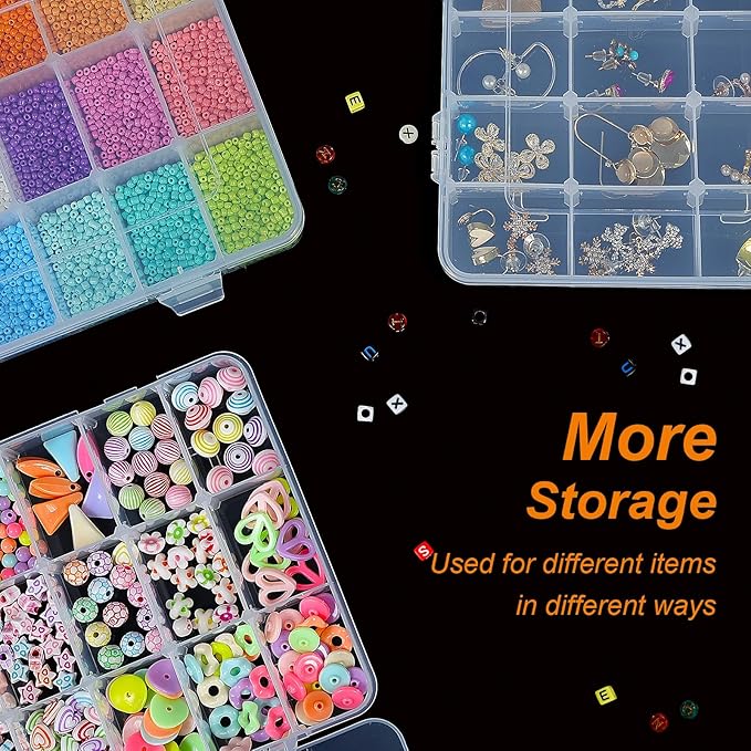 CGCG 3 Pack 7.9 x 5.8 inch Plastic Organizer Box with Adjustable Dividers 18 Grids Clear multi Compartment Storage Container Small Case for Beads Crafts Jewelry Fishing Tackles nail charm sticker