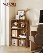 VASAGLE Custos Collection - Bookshelf, Bookcase, Cube Shelf with 6 Compartments, 9.4 x 25.8 x 38.6 Inches, Storage Shelf, for Living Room, Home Office, Dining Room, Rustic Brown ULBC423K01
