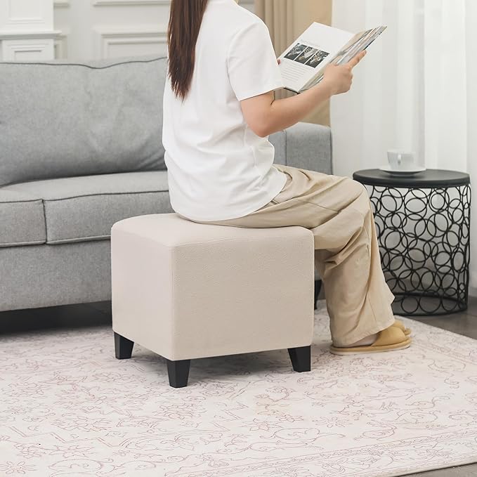 Edeco Ottoman with Square Cube Design, 16 Inch Footstools and Ottomans Small, Large Load Capacity, Square Foot Rest Ottoman for Living Room