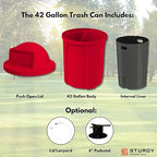 Campus Collection 42 Gallon Circle 100% Recycled Plastic Heavy-Duty Commercial Outdoor or Indoor Trash Can with Push Open Dome Lid and Internal Liner | Great for Schools and Businesses - Red
