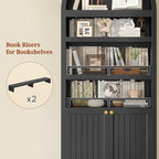 81" Tall Arched Cabinets,Bookcase with storage,Mid-Century Modern 6-Tier Bookshelf with Door,2 Book Risers and Adjustable Shelves offering more storage space for Living Room,Kitchen,Home Office,Black