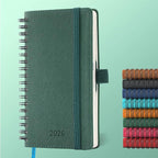 IN-LUXPRO Planner 2026 Daily Weekly and Monthly,6.5"x3.75",12 Months Spiral Bound Calendar Agenda with Self-adhesive Pen Holder,2026 Appointment Book with Vegan Leather Soft Cover,Green