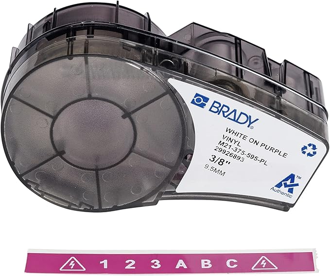 Brady Authentic (M21-375-595-PL) All-Weather Vinyl Label for Indoor/Outdoor ID, Lab and Equipment Labeling, White on Purple- ForM210, M210-LAB, M211, BMP21-PLUS and BMP21-LAB Printers, .375" W, 21' L