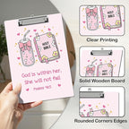 APIILVPQ Pink Clipboard, Bible Verse Clipboards with Low Profile Clip for Office School Use, Christian Wooden Clip Boards for Nurses Teachers Students - B04