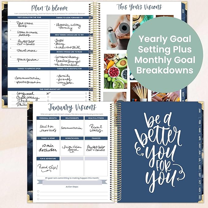 bloom daily planners 2026 Hardcover Calendar Year Goal & Vision Planner (January to December) - Monthly & Weekly Agenda Organizer - 7.5" x 9" - Midnight Sky