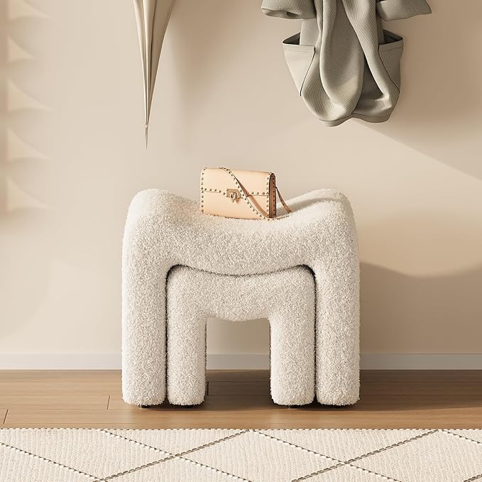 ZYKZYK Ottoman Set of 2, Plush Velvet Vanity Seats with Modern Foot Rest, Backless Stool Pair for Bedroom, Living Room & Makeup Dressing Table(2-in-1) White