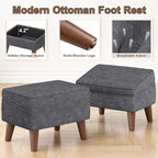 FAGAGA Small Footstool Ottoman with Storage, Ottoman Foot Rest, Modern Foot Stool with Adjustable Lid and Sturdy Wood Legs for Living Room, Bedroom, Couch, Enterway, Light Gray