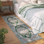 Rugcomf Vintage Medallion Kitchen Rugs Non Slip Washable 2'7"x8' - Low Pile Runner Rug, Boho Carpet for Hallways, Laundry, Bedroom, Bathroom - Green