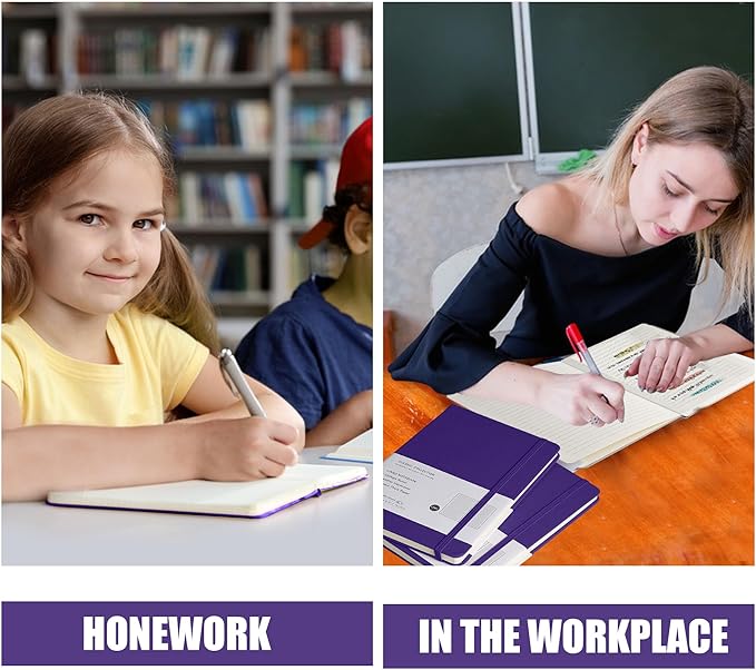 EMOMAS Lined Journal Notebook, 10Pack Hardcover Notebook for Men & Women – Journals for Writing, Work, School, Home & Daily Notes, 160 Pages – Medium A5, 5.7"x8", 100 gsm Thick Paper (Purple)