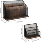 ASIFMTHOT 3-Tier Vertical File Storage with Retro Wooden Desk Mail Organizer and Metal Mesh Desktop Organizer for Home Office
