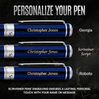 Scriveiner Personalized Midnight Blue Fountain Pen - Stunning Blue Lacquer Luxury Pen, Chrome Finish, German Schmidt Nib (Medium), Best Engraved Pen Gift Set for Men & Women, Name Engraving