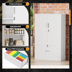 INTERGREAT Metal Filing Drawer Cabinet, Metal File Cabinet with Lockable Doors and Adjustable Shelves, Lateral Storage Cabinets for Garage, Home Office, Kitchen (White)