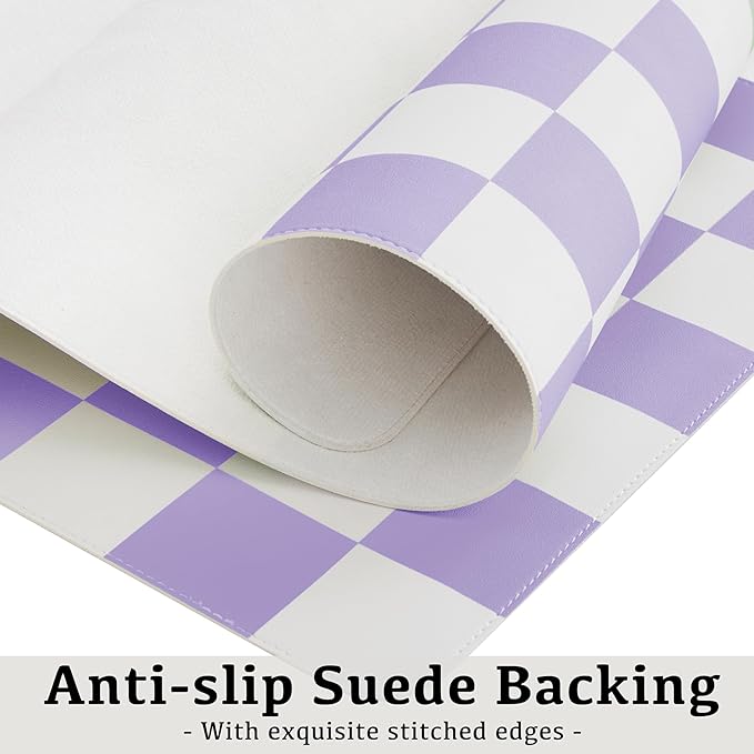 Ohocut Checkered Desk Mat, 31.5" x 15.7" Large Cute Purple Aesthetic Retro Girl Women Accessories, PU Leather Computer Laptop Mat Mouse Keyboard Pad, Desk Writing Makeup Mat for Vanity/Work/Home Decor