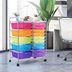 GLACER 15 Drawers Rolling Cart, Storage Cart with w/Removable Drawers & Steel Frame, Multipurpose Organizer Cart w/Sleek Handle, Utility Cart on Lockable Wheels for Home, School, Office (Rainbow)