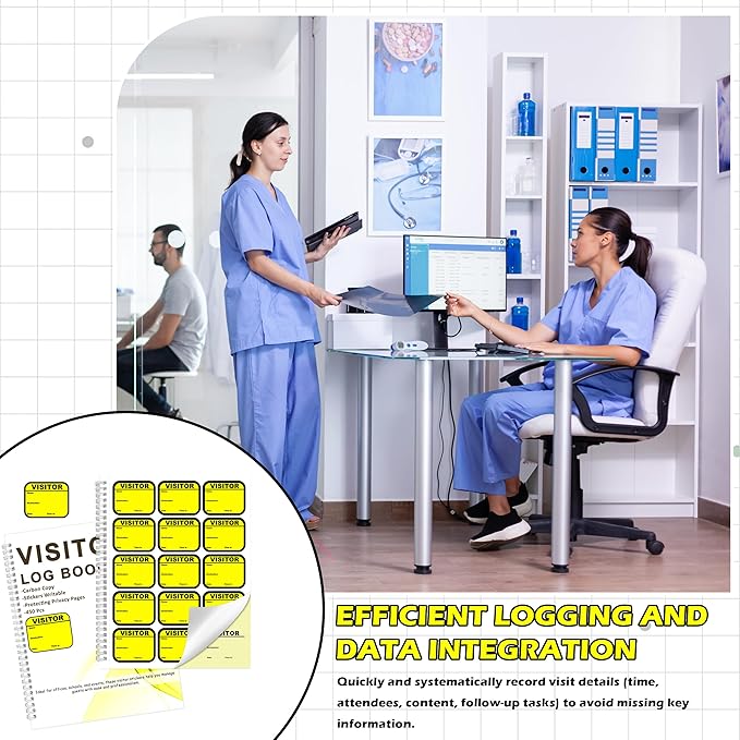 2 Pack Visitor Badges with Carbon Copy Visitor Stickers Letter Size Visitor Log Book Protecting Privacy Pages Register Book Business Guest Name tag for School Clinics Church 900 Badges 120 Memo Pages