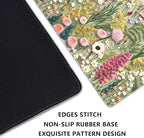 Embroidered Flower Wildflower Embroidery 3D Pattern Mouse Pad Desk Pad,Stitched Edges Non-Slip Waterproof Rubber Base Mous Mat for Office,Computer,Keyboard,Laptop and Home Desk Pad(27.5X11.8 in)