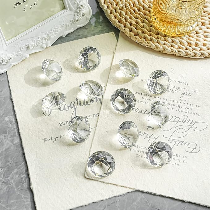 HDCRYSTALGIFTS 12PC Crystal Diamond Pirate Gems Figurines 30mm (1.2 inch) Clear Glass Jewels Paperweight Wedding Decorations Christmas Centerpieces for Home Decor