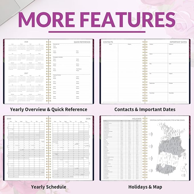 GNL 2026 Planner, Weekly and Monthly Planner January - December 2026, 6.4" x 8.3" Monthly Planner with Waterproof Flexible Cover, Spiral Binding Notebook with Colorful Tab, Pockets, Bookmark, Rose