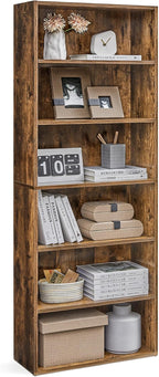 VASAGLE CUSTOS Collection - Bookshelf, 6-Tier Bookcase, Book Shelf, Open Storage Shelf, 9.4 x 23.6 x 63.3 Inches, for Living Room, Home Office, Dinning Room, Rustic Brown ULBC166X01