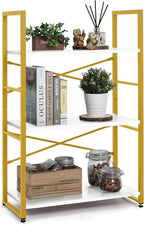 CAPHAUS 3 Tier Small Bookshelf, 24 Inch Width Free Standing Shelf, Bookcase Shelf Storage Organizer, Industrial Book Shelves for Home Office, Living Room, White Wooden Shelves & Gold Frame