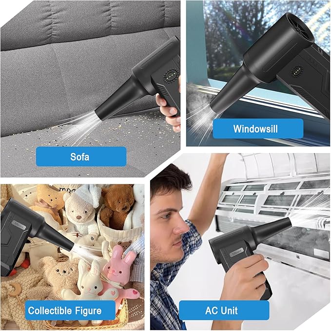 Compressed Air Duster- 130000 RPM Brushless Motor,15W Fast Charge,4-Speed Adjustable Electric Air Duster, Rechargeable Mini Duster Blower for PC,Keyboard,Car,Outdoors,Home and Snow Clearing,(Black-01)