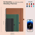 IN-LUXPRO Planner 2026 Daily Weekly and Monthly,8.5"x6.5",12 Months Spiral Bound Calendar Agenda with Self-adhesive Pen Holder,2026 Appointment Book with Vegan Leather Soft Cover,Green