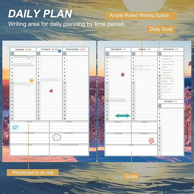 CAGIE 2026 planner weekly and monthly: 12 Months Jan 2026 - Dec 2026 Hardcover Yearly Daily Planner 2026 monthly planner 8.5 x 11, Large Spiral Bound Calendar Planner for Women Weekly Agenda with Tabs Stickers, Sea