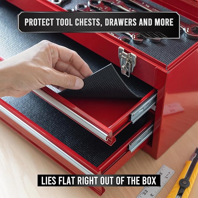 Precision Defined Professional Grade Tool Box Liner, 22 ft x 30", Black | Tool Box Drawer Liner, Shelf Liner Non Slip Mat, Thick Cabinet Shelf Liner, Toolbox Drawer Liner