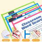 GAMENOTE 55 Pack Dry Erase Pockets with 5 Rings, 11 Assorted Colors 10x14 Oversized Reusable Plastic Sleeves, Clear Sheet Protectors, Teacher Supplies for Classroom Organization