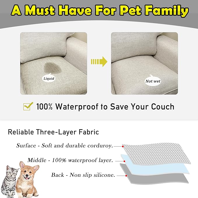 Couch Arm Covers, Waterproof Armrest Cover for Sofa, Armchair, Loveseat, Non-Slip Recliner Arm Cover, Sofa Arm Covers, Headrest Covers, Arm Chair Covers Set of 2 (Beige, 24"×20")