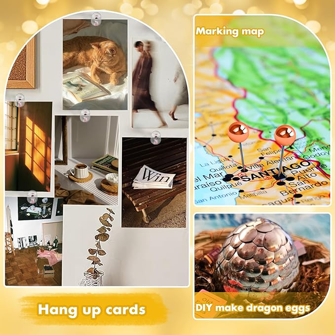 GOOLADA 315Pcs 5 Style Rose Gold Push Pins,Metal Push Pin Hooks, Push Pin Clips, Wall Pins, Cute Pushpin, Rose Gold Thumbtacks for Corkboard, Bulletin Board, Map