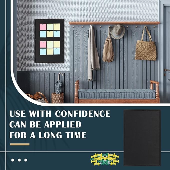 Teling 36" x 24" Cork Board Large Wood Framed Cork Bulletin Board with Pins Eye Bolts Screws Notice Pin Hook for Home School Office Walls(Black Frame)