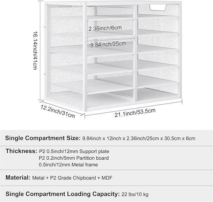 PAG-Mass Mail Sorter for Desk, Countertop Literature Organizer, Student Mailbox for Classroom, Desktop Bill Paper Holder Rack for Office Home School, 12 Compartments, White