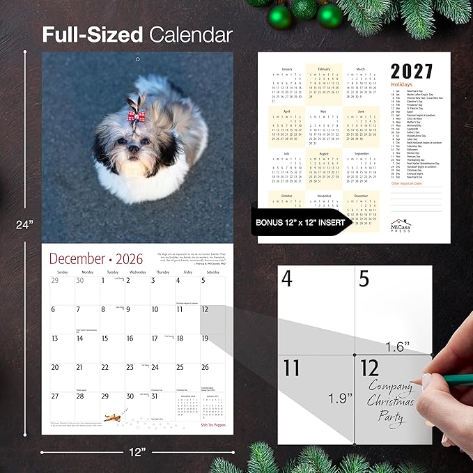 MICASA PRESS Shih Tzu Puppies 2026 Wall Calendar 12 Month | 12" x 24" Open | Thick & Sturdy Paper | Holiday Gift | Cute Puppy Dog Calendar 2026