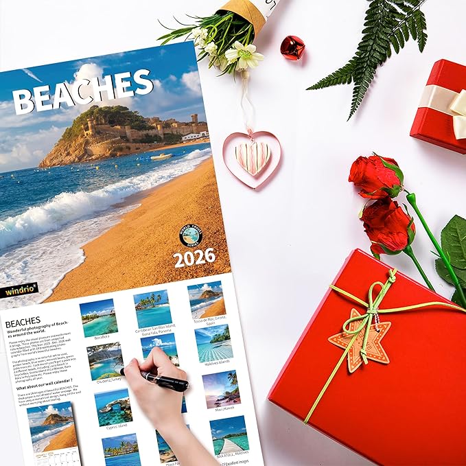 2026 Wall Calendar,Calendar 2026, November 2025 - December 2026, Wall Calendar Beaches, 12" x 24" Opened,Full Page Months Thick & Sturdy Paper for Calendar Organizing & Planning