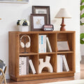 Joaxswe 6 Cube Storage Book Shelf, 40" Wide Low Horizontal Bookcase with Curved Edge, Floor Standing 2-Tier Wooden Bookshelf with Base, Modern Short Book Case for Bedroom, Study, Entryway, Brown