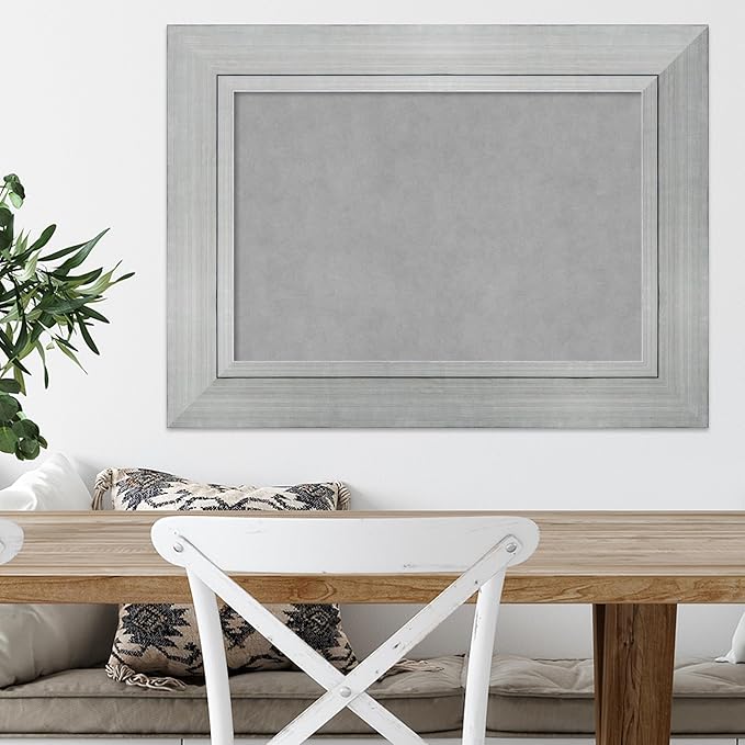 Amanti Art Silver Framed Magnetic Board 23x31 Medium Vision Board for use with Magnets, 100% Metal Sheet to Display Items as Office Decor or for Home Organization in mudroom, Kitchen or Kids Room