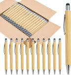lyforx 250 Pack Bamboo Pens Bulk with Touch Stylus Tip Wooden Bamboo Pens Engraving Wooden Ballpoint Pen Customizable Gift Pen Bulk