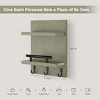 Lucundm Key Holder Wall Mount, Mail Shelf Decor with 3 Key Hooks, Versatile Wood Wall Organizer for Entryway Hallway (8.2” x 10.6”x 3.6”) (Sage Green)
