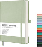 RETTACY Bullet Dotted Journal Notebook, 256 Pages, A5 Medium Size (5.7'' × 8.3''), Leather Hardcover, 120 GSM Thick Paper, for Bullet Journaling, Planning, Tracking (Light Green)