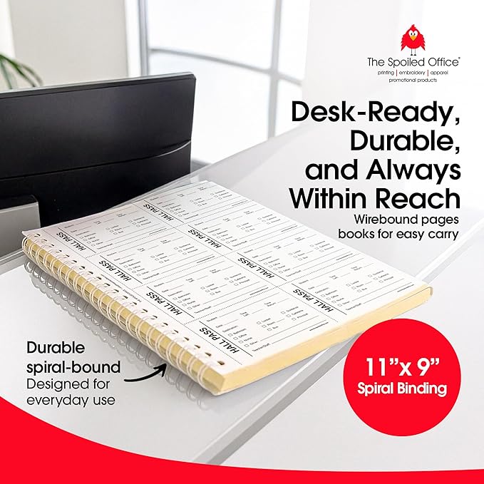 The Spoiled Office Hall Pass Slip Book with Carbonless Duplicates 400 Pcs - 2 3/4"x3 3/4"- Easy Tracking Log Book for School Carbon Copy, School Supplies, Office Supplies for Desk, Spiral Bound.
