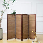 Furnnylane 4 Panel Short Room Divider Screen,Brown Freestanding Partition,Small Bamboo Panel Divider for Room Seperation,3.95 FT Tall