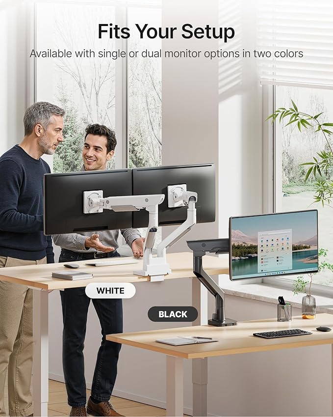 monTEK Sleek Aluminum Monitor Arm for 17–57” Ultrawide Screens up to 59.4 lbs, Heavy Duty Single Monitor Arm Desk Mount, Pneumatic Lift, Quick-Release Plate, Clamp/Grommet, Max VESA 100x100
