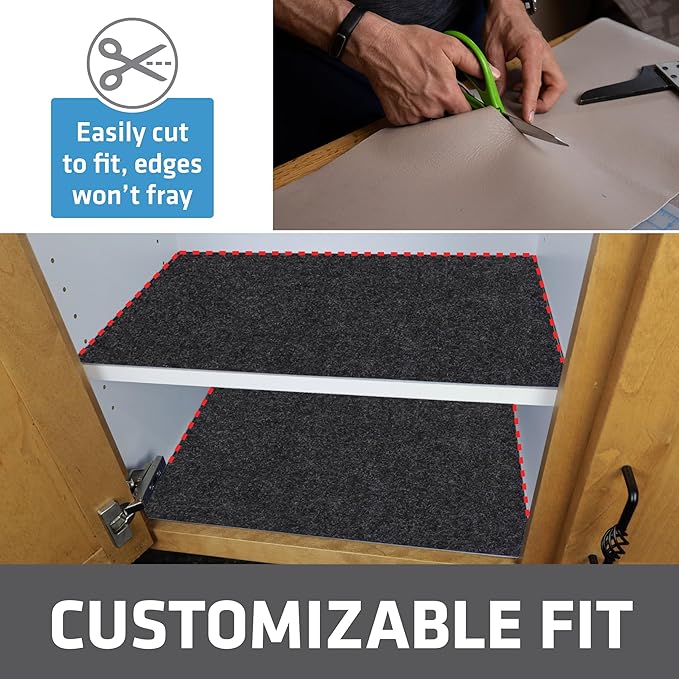 Drymate Premium Luxury Shelf & Drawer Liner, Thick Cushioned Fabric, Non-Adhesive, Absorbent, Waterproof, Slip-Resistant, Liners for Kitchen Cabinets, Cupboards (USA Made)(12”x59”)(24-Pack)(Charcoal)