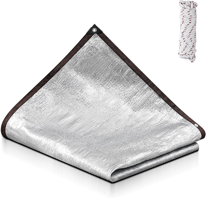 Mindsoft 70% Aluminet Shade Cloth Reflective Tarp 10 x 6.5 ft Aluminum Cloth Porch Privacy Screen with Grommets Durable Mesh Canopy for Car Garden Patio Pergola Sun Shade Cover(1 Set)